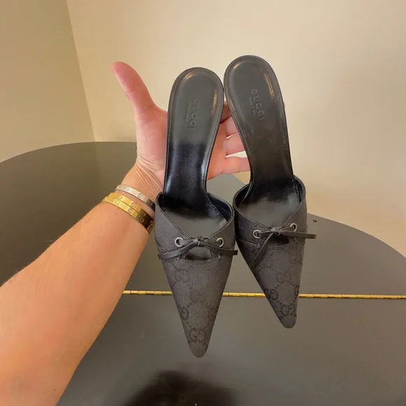 Authentic Vintage Retro Rare Luxury Gucci Black GG Canvas Mule Pumps/Shoes - Picture 14 of 17